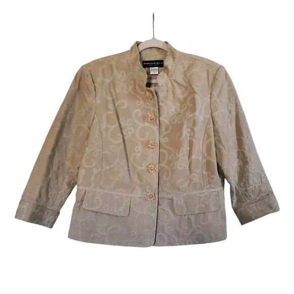 Bianca Nygard Embroidered Cotton Lined Accent Floral Buttons Art Jacket, Size 14 - Picture 1 of 14